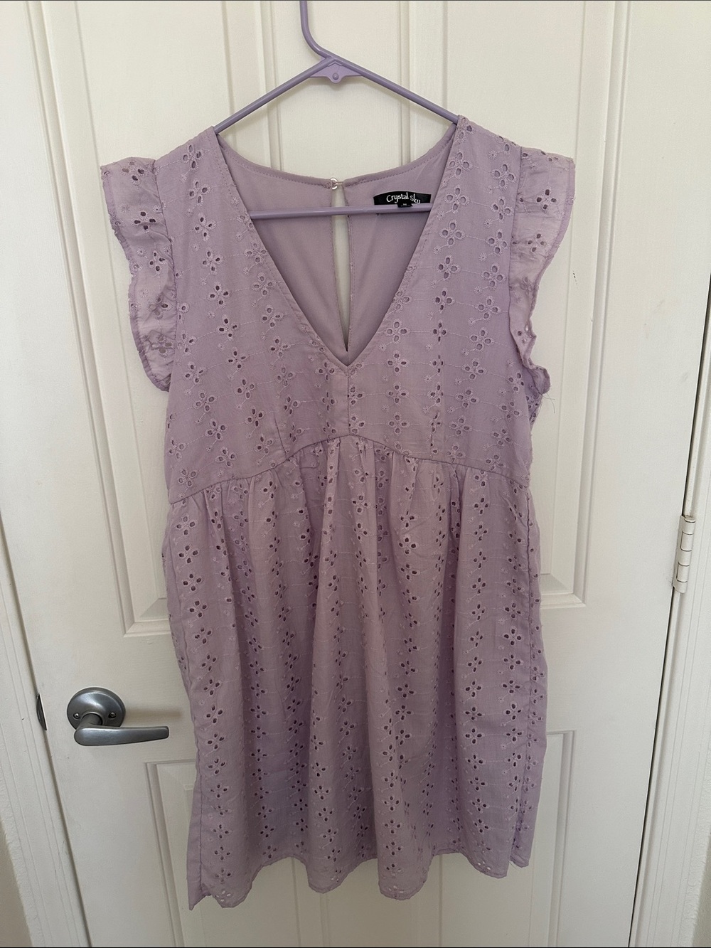 Eyelet V-Neck High-Low Dress in Lilac
